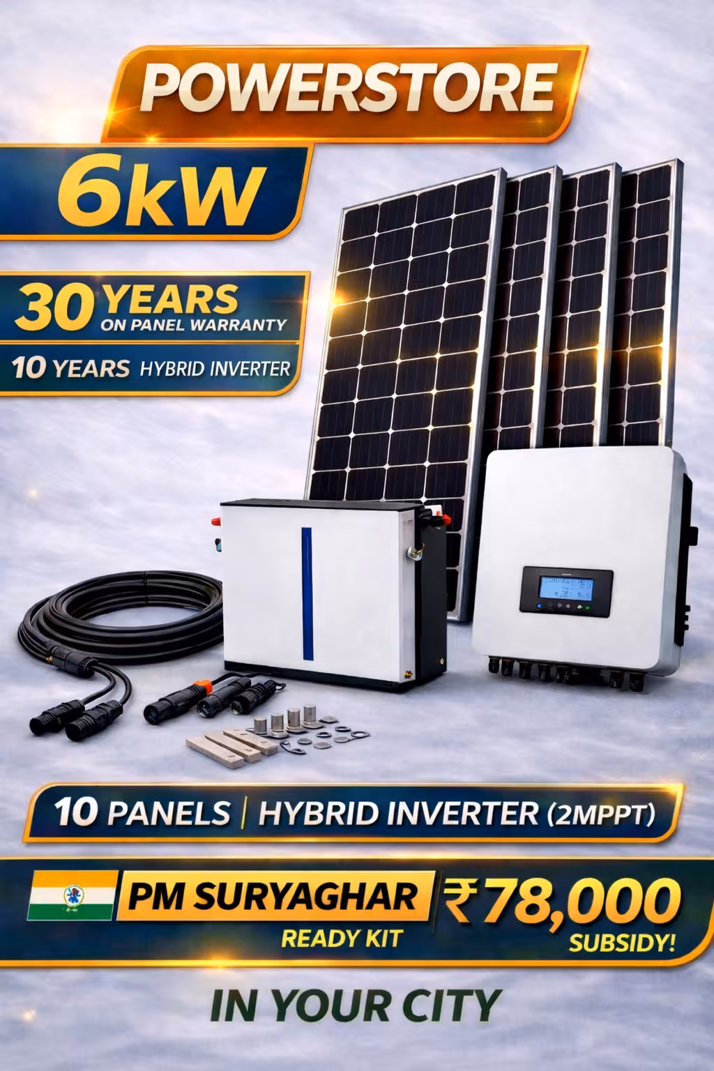 Power String - 6.1 kW (Subsidy - Give it up) 3Phase – Bifacial modules, String Inverter