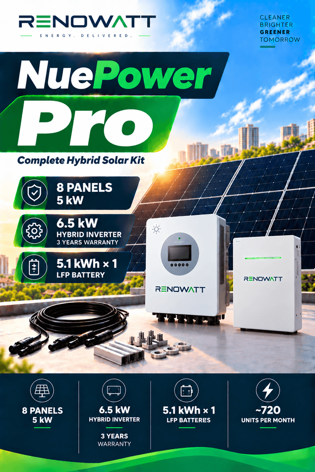NuePower Pro 3.75kw/6.5kw/5kwh 1Phase – High Efficiency Bifacial Solar Modules, Hybrid String Inverter, 10kWh Li-Ion Battery Kit