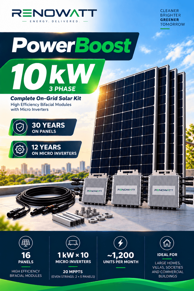 POWER BOOST 10kW 3Phase – High Efficiency Bifacial Solar Modules, Ongrid High-Performance Micro Inverter Kit - No Subsidy