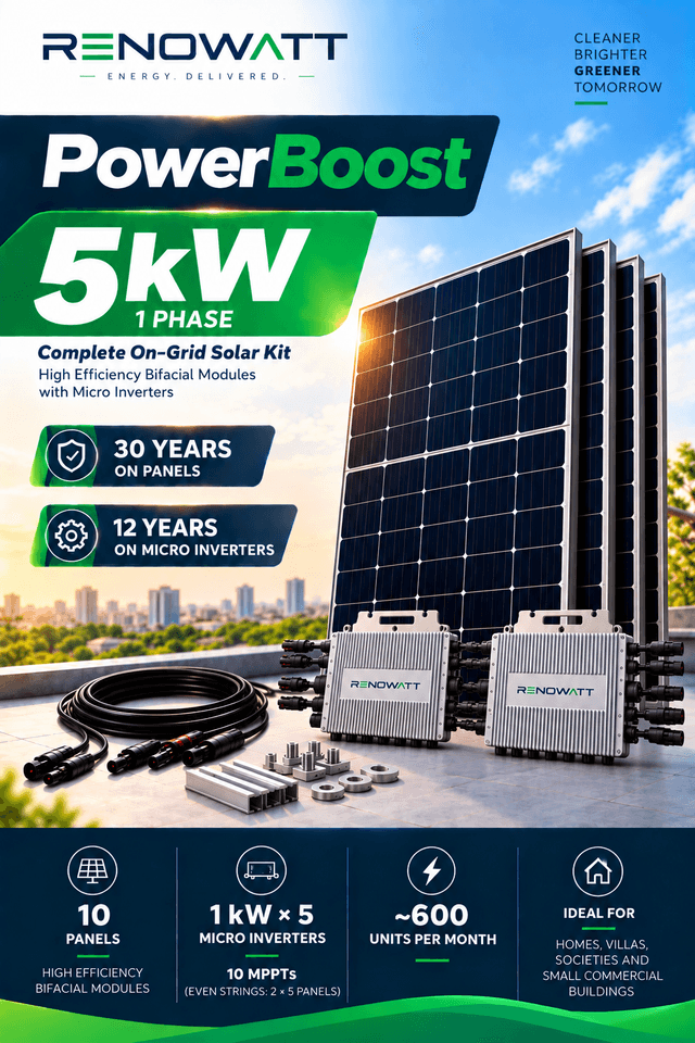 POWER BOOST 5kW 1Phase – High Efficiency Bifacial Solar Modules, Ongrid High-Performance Micro Inverter Kit - No Subsidy