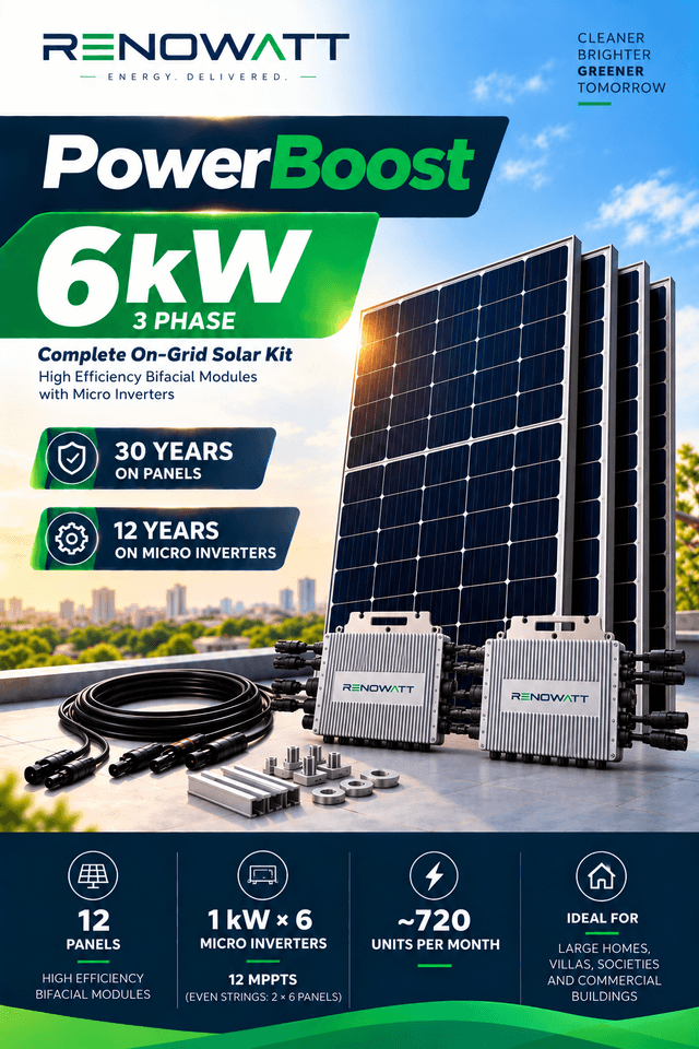 POWER BOOST 6kW 3Phase – High Efficiency Bifacial Solar Modules, Ongrid High-Performance Micro Inverter Kit - No Subsidy