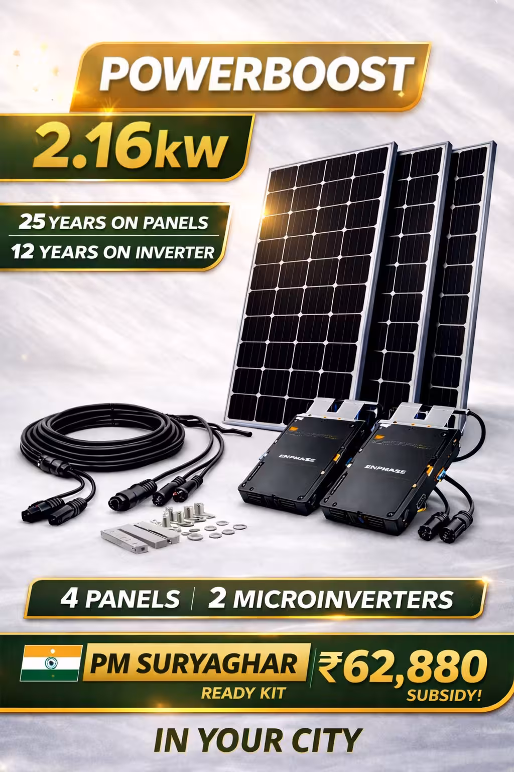 Power Boost 2.16 kW 1Phase – Bifacial modules, Ongrid High-Performance Micro Inverter Kit