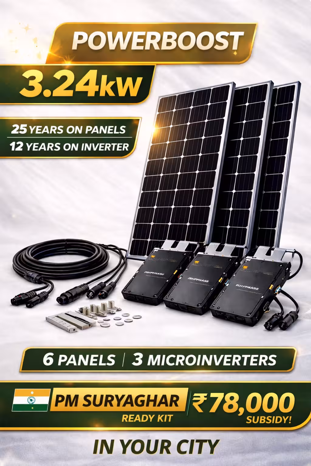 Power Boost 3.24 kW 1Phase – Bifacial modules, Ongrid High-Performance Micro Inverter Kit