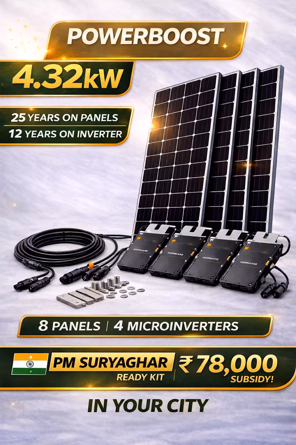 Power Boost 4.32 kW 1Phase – Bifacial modules, Ongrid High-Performance Micro Inverter Kit