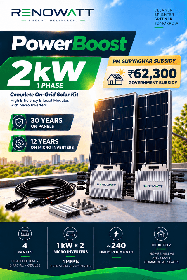 POWER BOOST 2kW 1Phase – High Efficiency Bifacial Solar Modules, Ongrid High-Performance Micro Inverter Kit