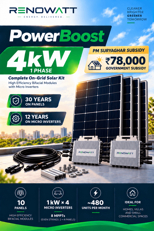 POWER BOOST 4kW 1Phase – High Efficiency Bifacial Solar Modules, Ongrid High-Performance Micro Inverter Kit