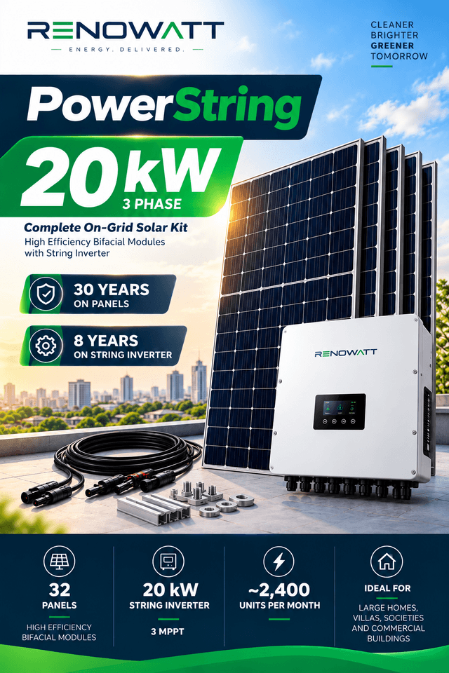 POWER STRING 20kW 3Phase – High Efficiency Bifacial Solar Modules, String Inverter Kit - No Subsidy