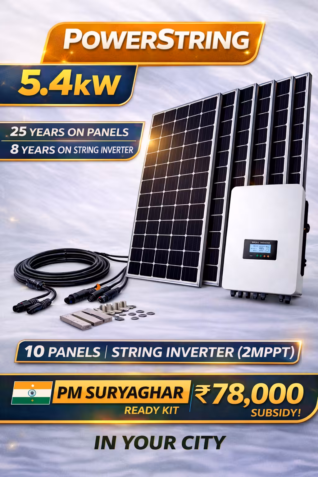 Power String 5.4 kW 1Phase – Bifacial modules, Ongrid String Inverter Kit